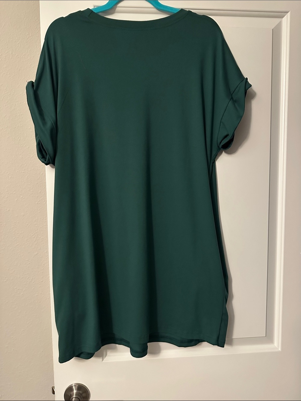 Women's Short Sleeve Dress with Cuffed Sleeves - Forest Green - Picture 3 of 4